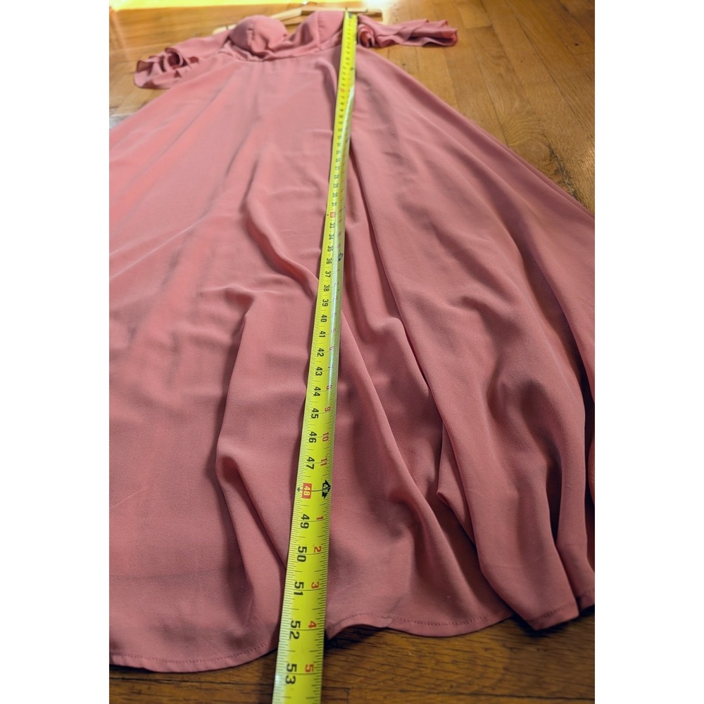 Lulus Abbington Gown Off Shoulder Flutter Sleeve Dusty Rose Chiffon Bridesmaid - Picture 14 of 16